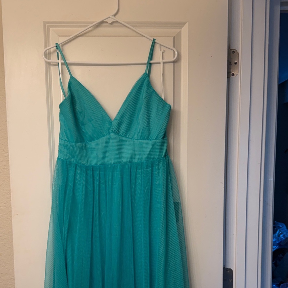 Lulu's Teal Satin Party Dress